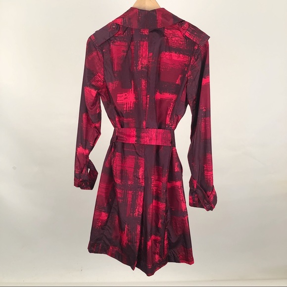 BCBG silk trench coat red burgundy print size XS - Picture 5 of 6